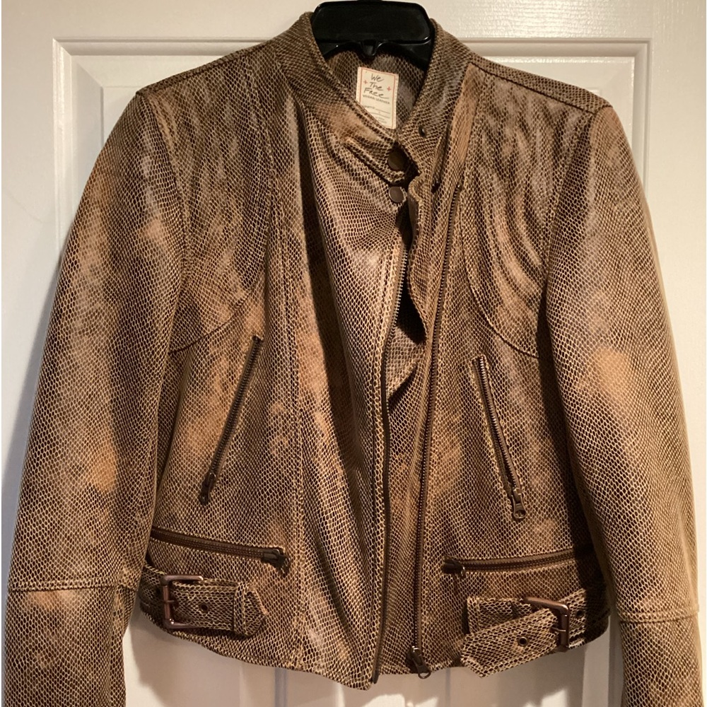 Free People Snake-Embossed Faux Leather Jacket